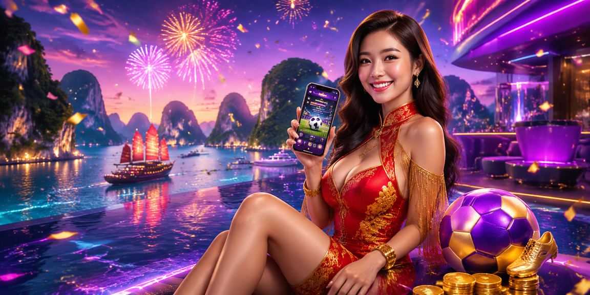 Cảnh vịnh Hạ Long về đêm với ánh đèn neon gợi lên cảm giác đặt cược bóng đá trực tuyến