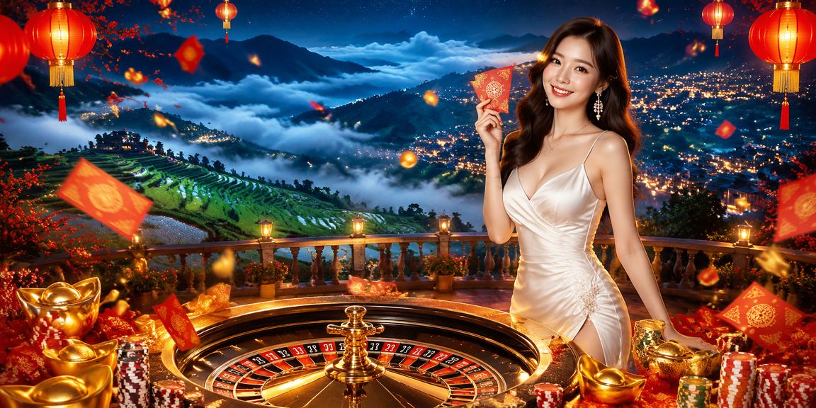 Bàn roulette lung linh với đèn lồng trang trí trong không khí casino tại Sapa